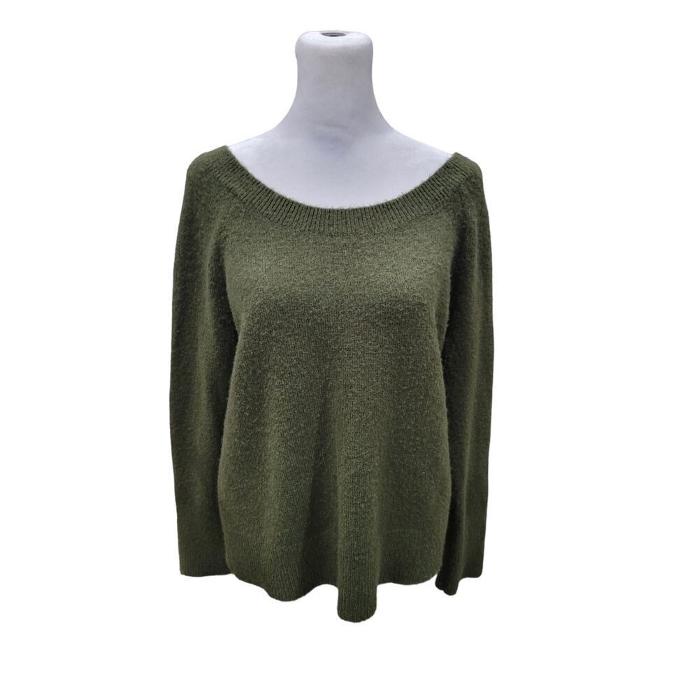 J.Crew Olive Green Sweater V Back Velvet Ribbon Tie Long Sleeve Pullover
